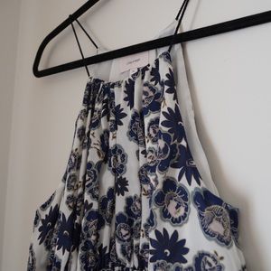 Lotus Floral-Print Silk Halter Dress Size L